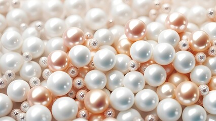 Aufkleber - White and golden pearls, beads, 3d render balls, sphares, round shapes backgorund.