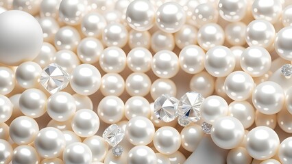 Aufkleber - White and golden pearls, beads, 3d render balls, sphares, round shapes backgorund.