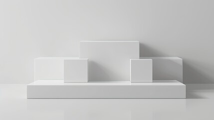 3d minimalist clean and white beigie empty podium