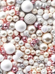 Aufkleber - White and golden pearls, beads, 3d render balls, sphares, round shapes backgorund.