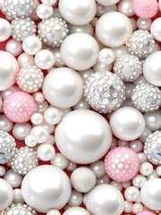 Aufkleber - White and golden pearls, beads, 3d render balls, sphares, round shapes backgorund.