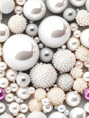 Aufkleber - White and golden pearls, beads, 3d render balls, sphares, round shapes backgorund.