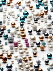 Aufkleber - White and golden pearls, beads, 3d render balls, sphares, round shapes backgorund.