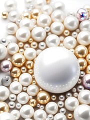 Aufkleber - White and golden pearls, beads, 3d render balls, sphares, round shapes backgorund.