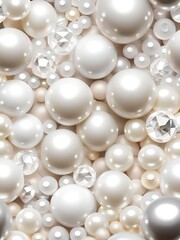 Aufkleber - White and golden pearls, beads, 3d render balls, sphares, round shapes backgorund.