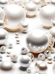 Aufkleber - White and golden pearls, beads, 3d render balls, sphares, round shapes backgorund.
