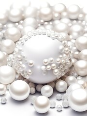 Aufkleber - White and golden pearls, beads, 3d render balls, sphares, round shapes backgorund.