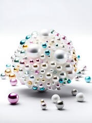 Aufkleber - White and golden pearls, beads, 3d render balls, sphares, round shapes backgorund.