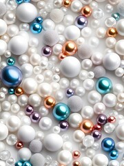 Aufkleber - White and golden pearls, beads, 3d render balls, sphares, round shapes backgorund.