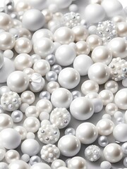 Aufkleber - White and golden pearls, beads, 3d render balls, sphares, round shapes backgorund.