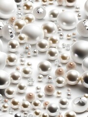 Aufkleber - White and golden pearls, beads, 3d render balls, sphares, round shapes backgorund.