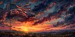 © bteeranan - an american flag is shown with a sunset, in the style of optical illusion paintings, joyful celebration of nature, heavy shading