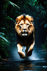 Wall Mural - lion's attack, realistic images of wild animal attacks