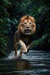 Wall Mural - lion's attack, realistic images of wild animal attacks
