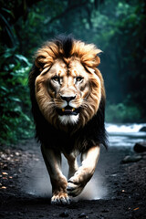 Wall Mural - lion's attack, realistic images of wild animal attacks