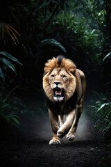 Wall Mural - lion's attack, realistic images of wild animal attacks