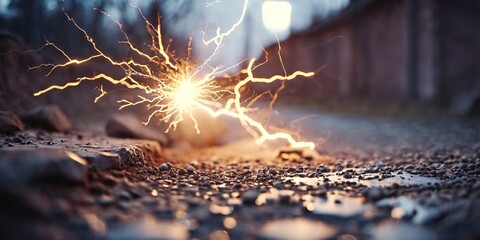 Wall Mural - Close-up, Lightning thunder cracking the ground