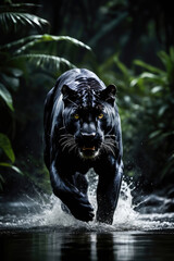 Wall Mural - black panther's attack, realistic images of wild animal attacks
