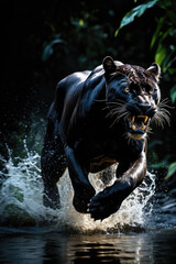 Wall Mural - black panther's attack, realistic images of wild animal attacks