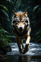 Wall Mural - wolf's attack, realistic images of wild animal attacks