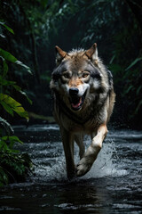 Wall Mural - wolf's attack, realistic images of wild animal attacks