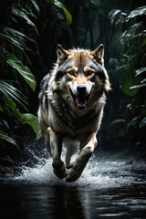 Wall Mural - wolf's attack, realistic images of wild animal attacks