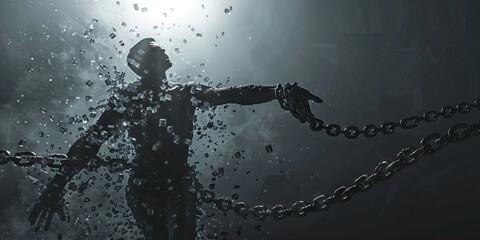 Sticker - Freedom (Gray): A figure breaking chains, symbolizing the desire for freedom and liberation