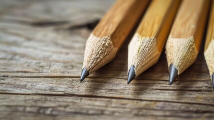 Poster - Pencils made of wood placed on a wooden surface