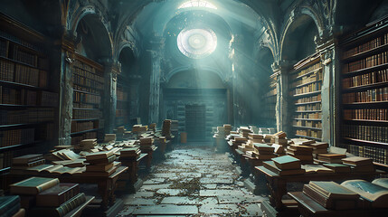 Wall Mural - mystical library where Thoth's stories are recorded in scrolls and books of ancient wisdom