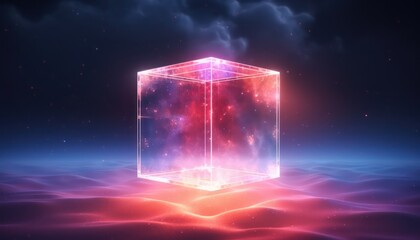 neon cube floating in space wallpaper