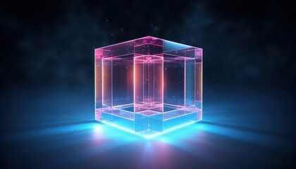 Wall Mural - neon cube floating in space wallpaper