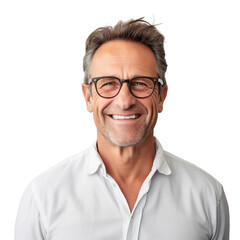 Poster - Cheerful smiling of middle age man wearing eyeglasses, isolated on transparent background