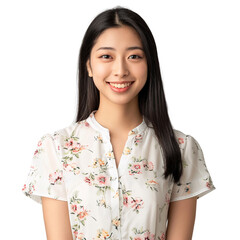 Wall Mural - Cheerful smiling Japanese woman wearing casual clothes, isolated on transparent background