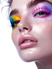 Wall Mural - Vibrant and Youthful Makeup Look with Colorful Eyelash Extensions for a Festival