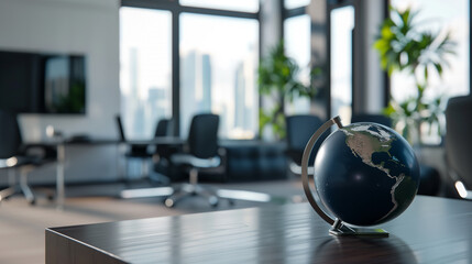 Poster - earth globe on the table in modern office, global business or services concept 