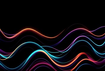 Wall Mural - Colorful neon waves and curves against a dark background