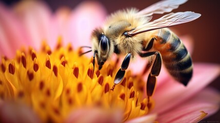 Wall Mural - a mesmerizing bee, its fuzzy body dusted with pollen, 