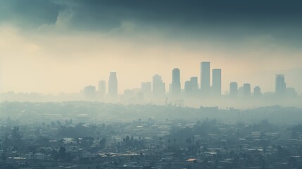 Wall Mural - smog-choked metropolis, its skyline barely visible through the haze of air pollution