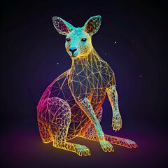 Poster - abstract wireframe kangaroo neon Polygonal on gradient background