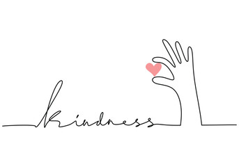 Wall Mural - Kindness handwritten inscription. One line drawing phrase hand writing calligraphy card lettering.