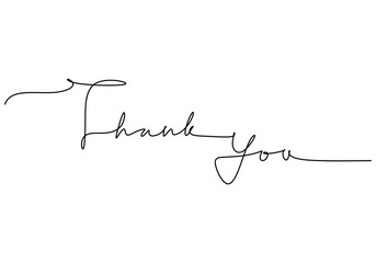Wall Mural - Thank you handwritten inscription. One line drawing phrase hand writing calligraphy card lettering.