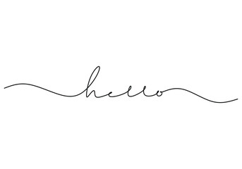 Wall Mural - Hello handwritten inscription. One line drawing phrase hand writing calligraphy card lettering.