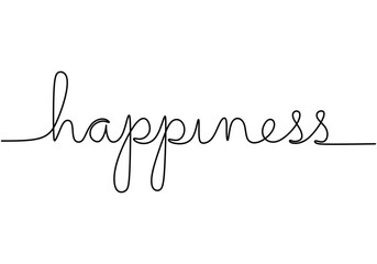 Wall Mural - Happiness handwritten inscription. One line drawing phrase hand writing calligraphy card lettering.