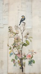 Wall Mural - Wallpaper ephemera pale Dove painting bird art.