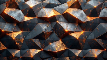 Poster - Abstract Metallic Surface with Glowing Edges. Captivating abstract background showcasing a textured metallic surface with glowing orange edges, creating a futuristic and industrial look.