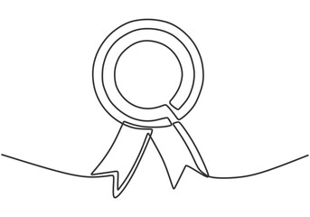 medal in one continuous single line art drawing style isolated on white background.
