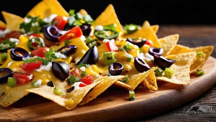 Wall Mural - Vibrant Textures and Flavors in a Minimalist Nacho Platter - A Feast for the Eyes and Palate