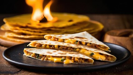 Canvas Print - Elegant Warm Tones Quesadilla Platter - A Symphony of Cheesy Flavors