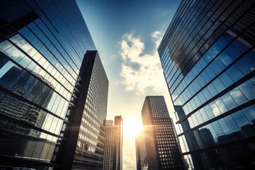 Wall Mural - Business city background architecture metropolis skyscraper.