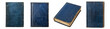 © Kanlayarawit - Mockup of isolated books with blank blue cover on a transparent background. Set of 4 classic antique old books in front view and isometric view. Volume 2.